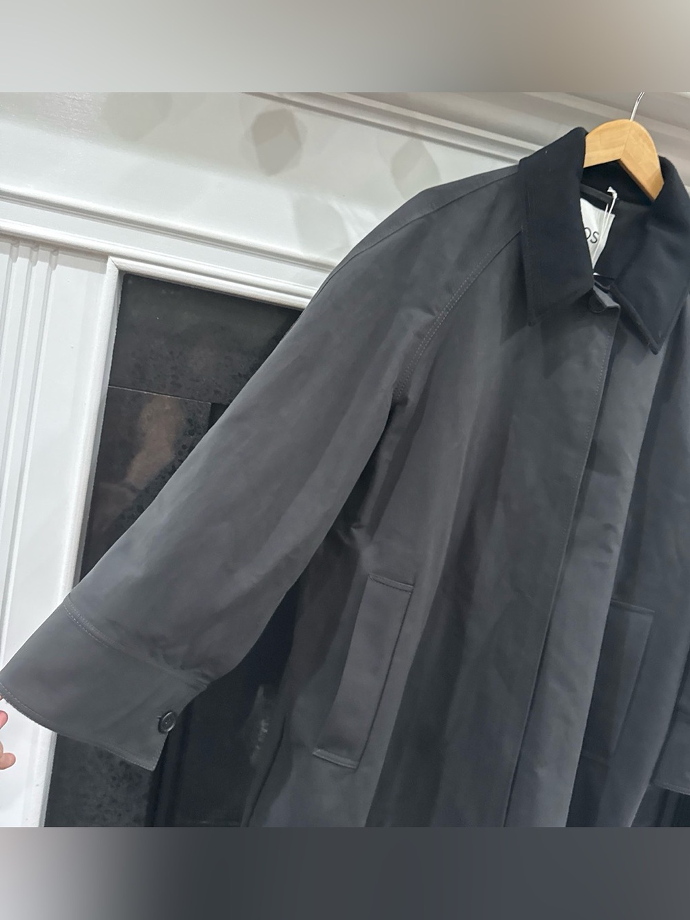 COS wool trimmed long car coat black quiet luxury minimalist preppy size M NWT - Picture 4 of 7